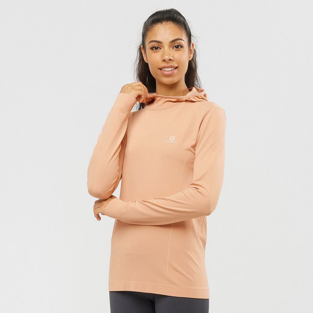 Salomon ESSENTIAL SEAMLESS HOODIE Capa Intermedia Mujer - Beige - Colombia (17239-IVLM)